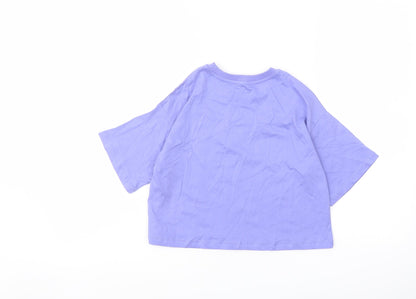 Marks and Spencer Girls Purple Cotton Cropped T-Shirt Size 6-7 Years Crew Neck Pullover