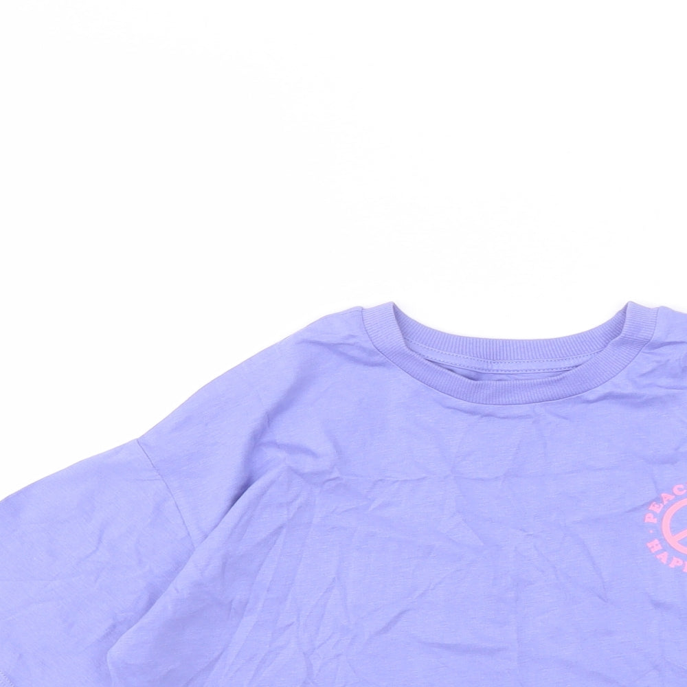 Marks and Spencer Girls Purple Cotton Cropped T-Shirt Size 6-7 Years Crew Neck Pullover