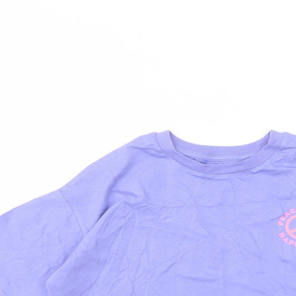 Marks and Spencer Girls Purple Cotton Cropped T-Shirt Size 6-7 Years Crew Neck Pullover