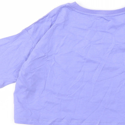 Marks and Spencer Girls Purple Cotton Cropped T-Shirt Size 6-7 Years Crew Neck Pullover