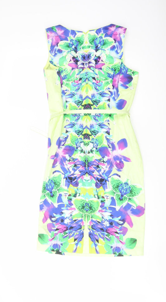 Star Womens Multicoloured Floral Cotton Pencil Dress Size 12 Round Neck Zip