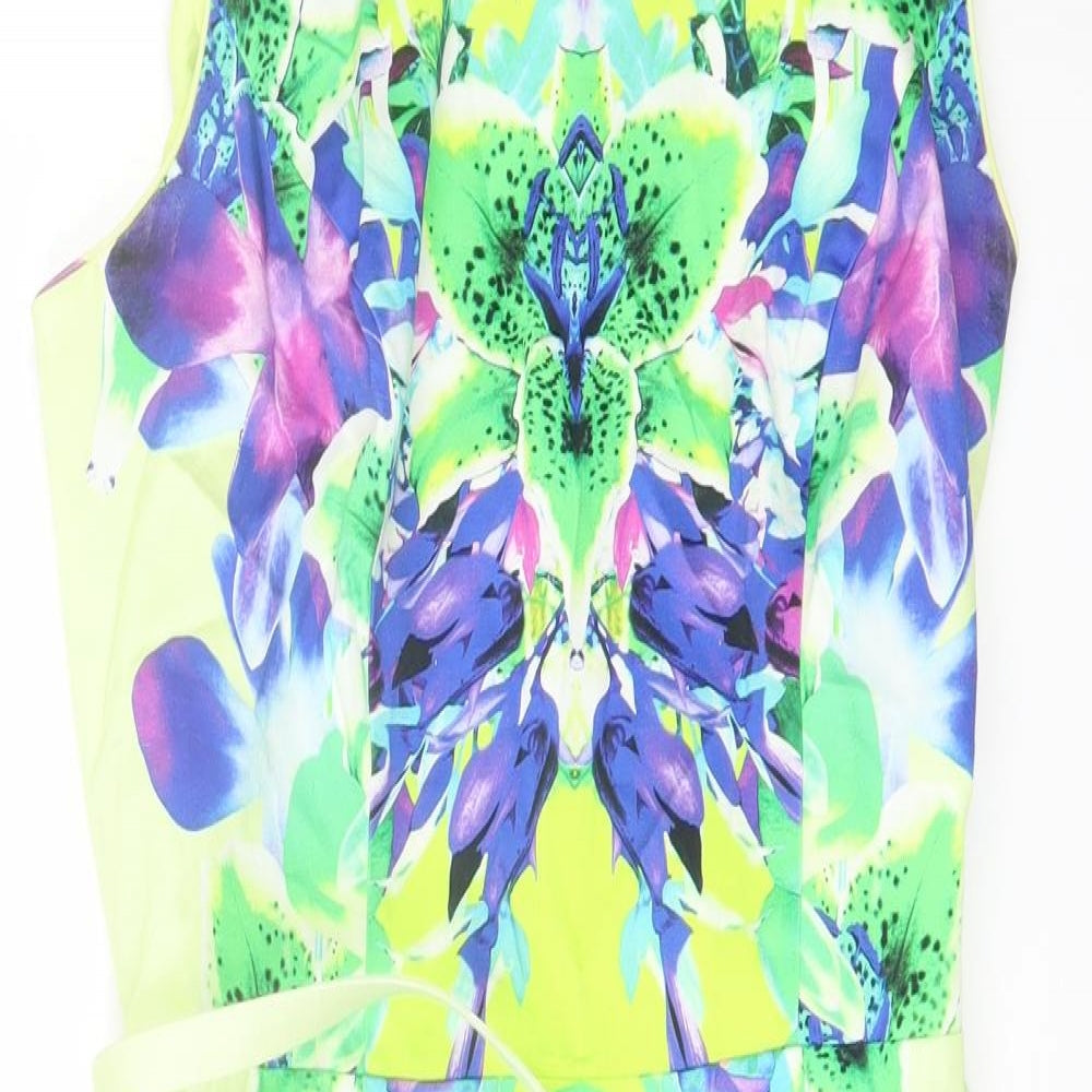 Star Womens Multicoloured Floral Cotton Pencil Dress Size 12 Round Neck Zip