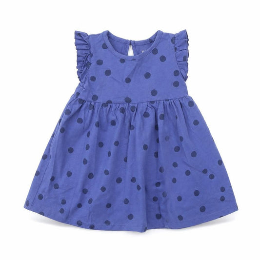 Marks and Spencer Girls Blue Polka Dot Cotton A-Line Size 3-6 Months Crew Neck Button