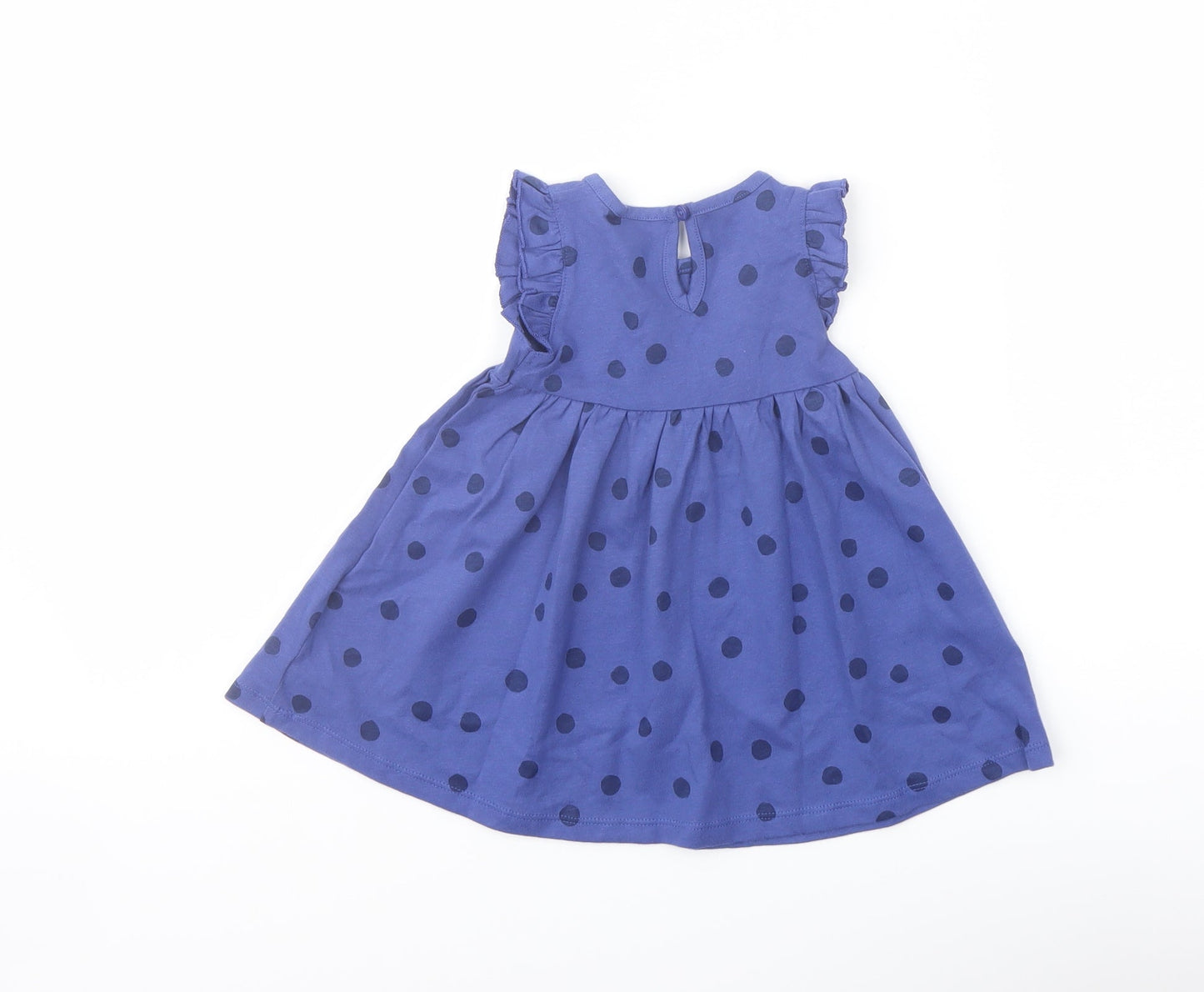 Marks and Spencer Girls Blue Polka Dot Cotton A-Line Size 3-6 Months Crew Neck Button