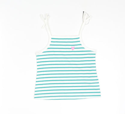 Marks and Spencer Girls Gold Striped Cotton Basic Tank Size 3-4 Years Square Neck Pullover - Embroidered Heart