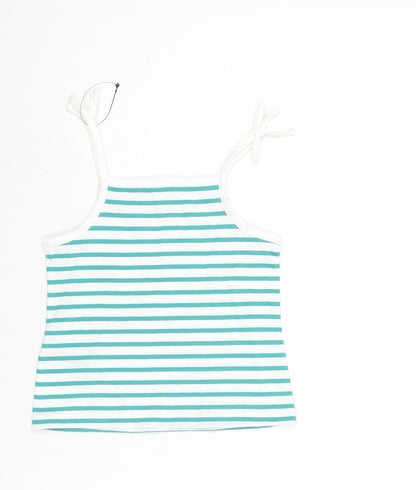 Marks and Spencer Girls Gold Striped Cotton Basic Tank Size 3-4 Years Square Neck Pullover - Embroidered Heart