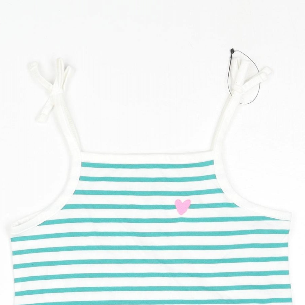 Marks and Spencer Girls Gold Striped Cotton Basic Tank Size 3-4 Years Square Neck Pullover - Embroidered Heart