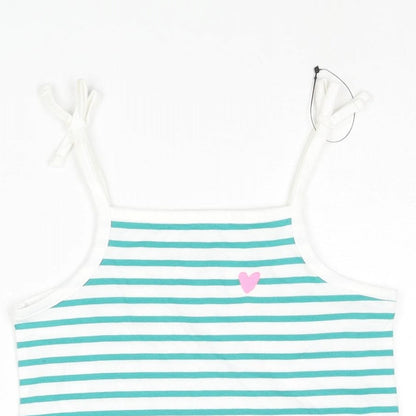 Marks and Spencer Girls Gold Striped Cotton Basic Tank Size 3-4 Years Square Neck Pullover - Embroidered Heart