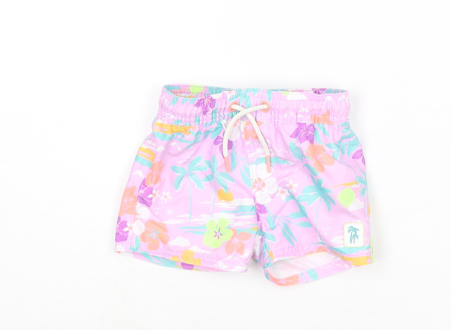 Marks and Spencer Baby Multicoloured Geometric Polyester Cropped Trousers Size 3-6 Months Drawstring - Swim Shorts Plant Print