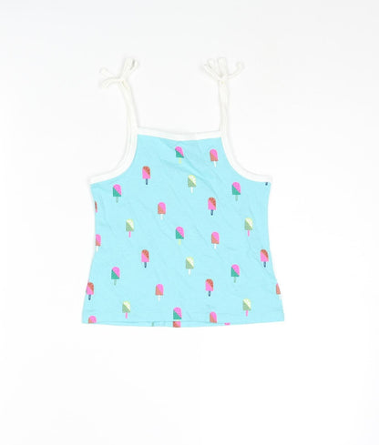Marks and Spencer Girls Blue Cotton Basic Tank Size 2-3 Years Square Neck Pullover - Ice Lolly Print