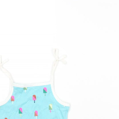 Marks and Spencer Girls Blue Cotton Basic Tank Size 2-3 Years Square Neck Pullover - Ice Lolly Print