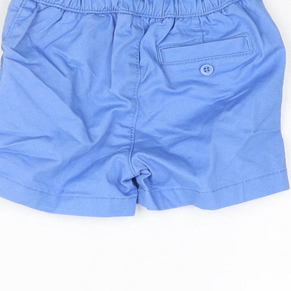 Marks and Spencer Boys Blue Cotton Cropped Trousers Size 3-6 Months Button