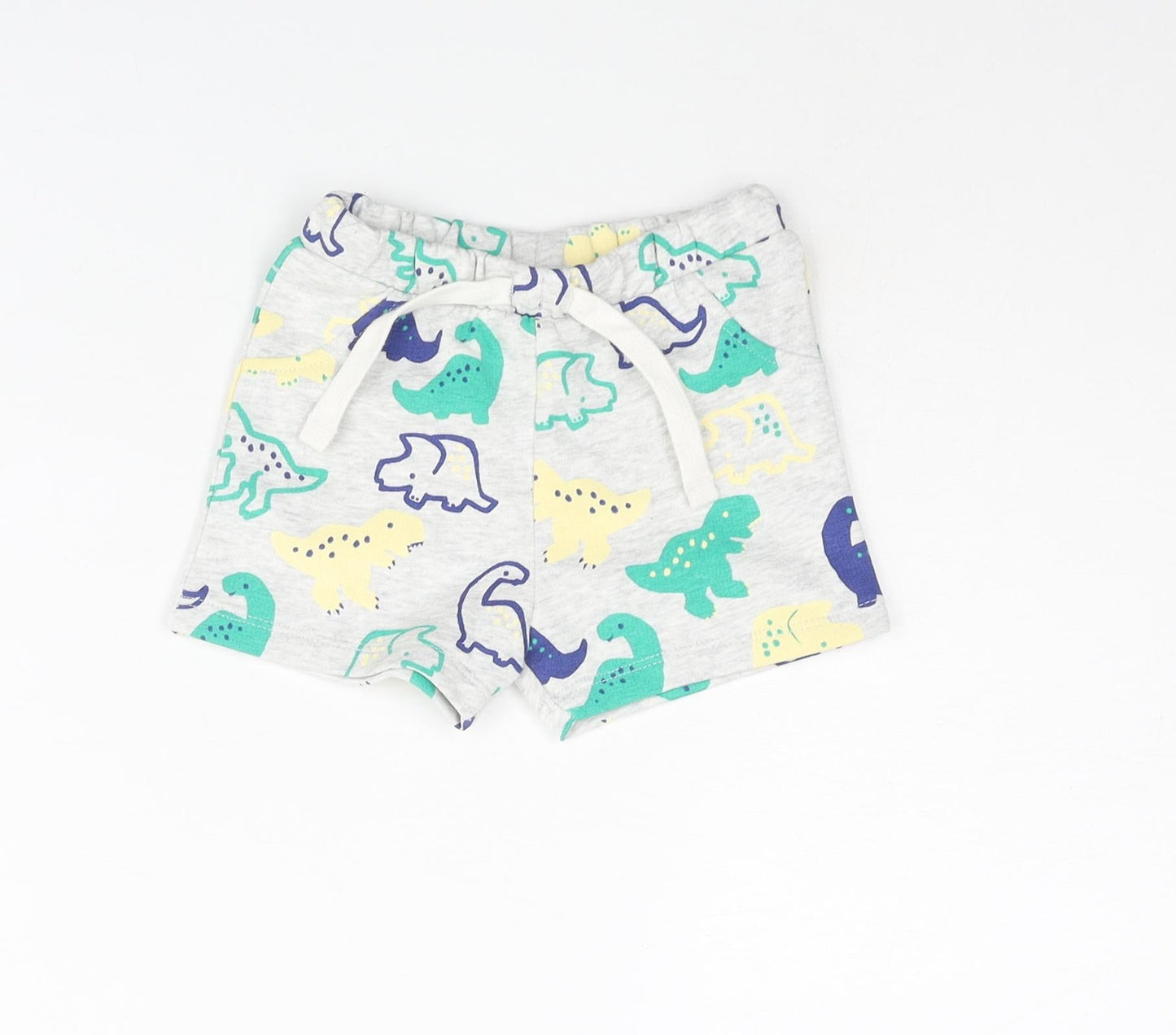Marks and Spencer Boys Multicoloured Geometric Cotton Cropped Trousers Size 3-6 Months Drawstring - Dinosaur Print