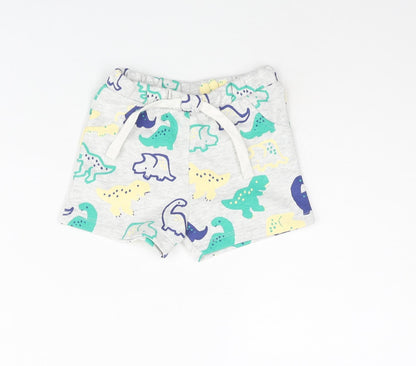 Marks and Spencer Boys Multicoloured Geometric Cotton Cropped Trousers Size 3-6 Months Drawstring - Dinosaur Print