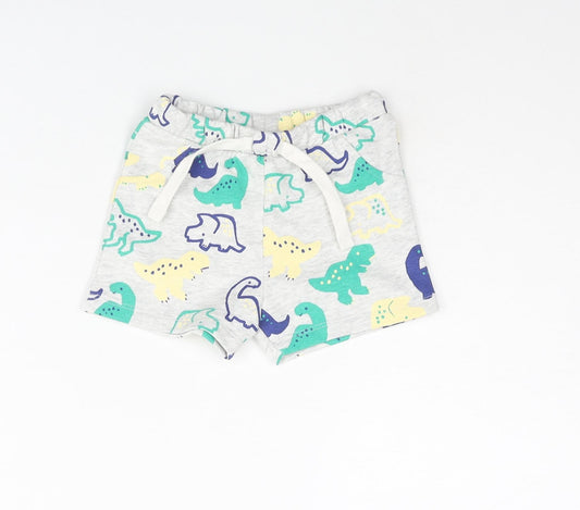 Marks and Spencer Boys Multicoloured Geometric Cotton Cropped Trousers Size 3-6 Months Drawstring - Dinosaur Print