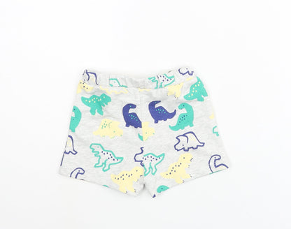 Marks and Spencer Boys Multicoloured Geometric Cotton Cropped Trousers Size 3-6 Months Drawstring - Dinosaur Print