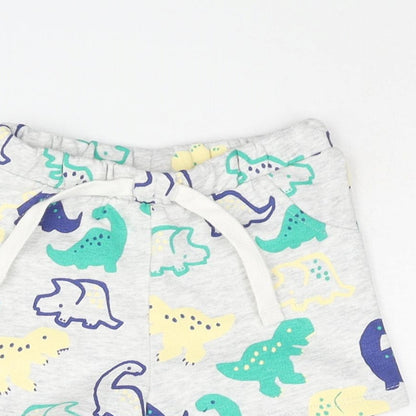 Marks and Spencer Boys Multicoloured Geometric Cotton Cropped Trousers Size 3-6 Months Drawstring - Dinosaur Print