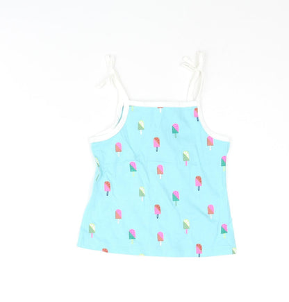Marks and Spencer Girls Blue Geometric Cotton Basic Tank Size 2-3 Years Square Neck Pullover - Ice Lolly Print