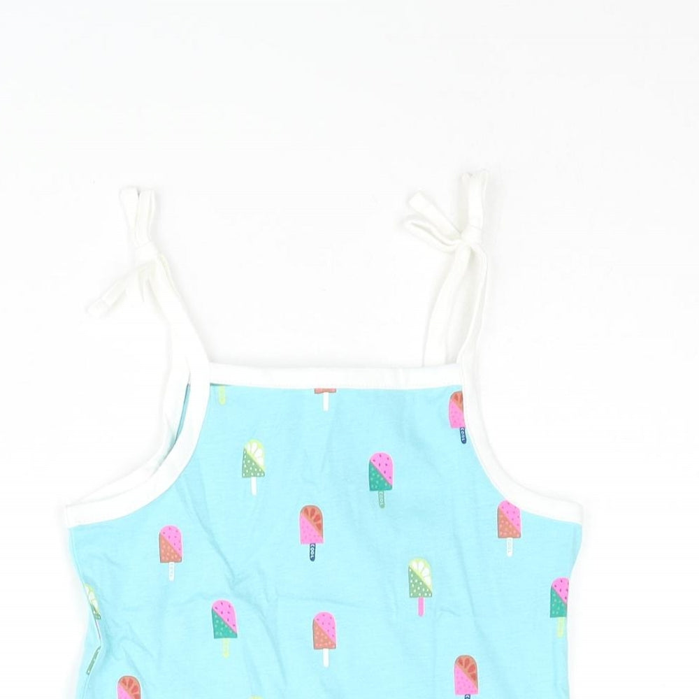 Marks and Spencer Girls Blue Geometric Cotton Basic Tank Size 2-3 Years Square Neck Pullover - Ice Lolly Print
