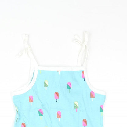 Marks and Spencer Girls Blue Geometric Cotton Basic Tank Size 2-3 Years Square Neck Pullover - Ice Lolly Print