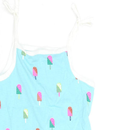 Marks and Spencer Girls Blue Geometric Cotton Basic Tank Size 2-3 Years Square Neck Pullover - Ice Lolly Print