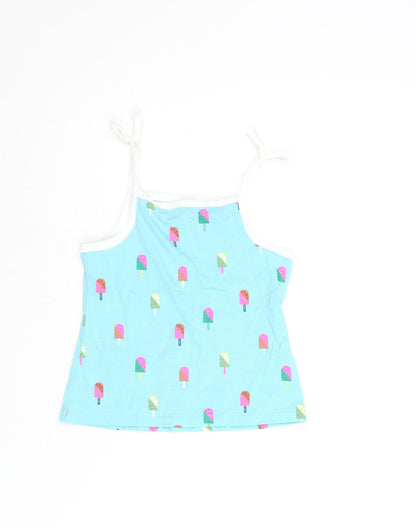 Marks and Spencer Girls Blue Geometric Cotton Basic Tank Size 2-3 Years Square Neck Pullover - Ice Lolly Print