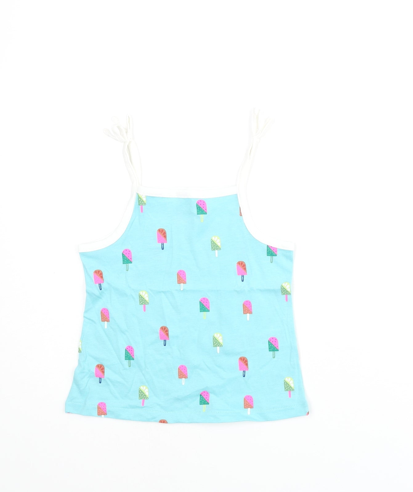 Marks and Spencer Girls Blue Geometric Cotton Basic Tank Size 2-3 Years Square Neck Pullover - Ice Lolly Print