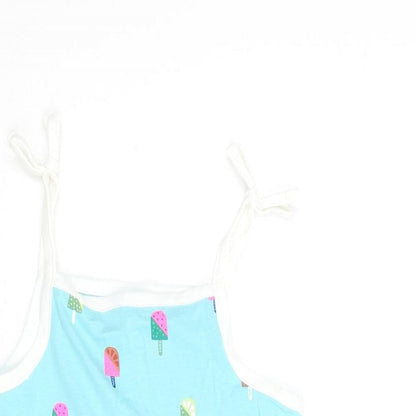 Marks and Spencer Girls Blue Geometric Cotton Basic Tank Size 2-3 Years Square Neck Pullover - Ice Lolly Print