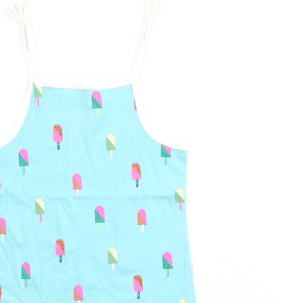 Marks and Spencer Girls Blue Geometric Cotton Basic Tank Size 2-3 Years Square Neck Pullover - Ice Lolly Print