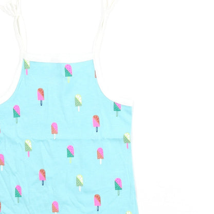 Marks and Spencer Girls Blue Geometric Cotton Basic Tank Size 2-3 Years Square Neck Pullover - Ice Lolly Print