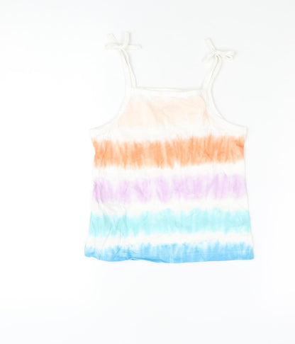 Marks and Spencer Girls Multicoloured Striped Cotton Basic Tank Size 5-6 Years Square Neck Pullover