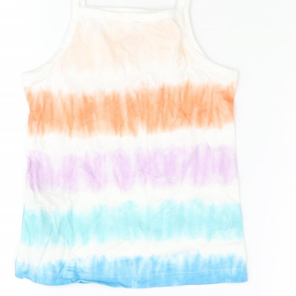 Marks and Spencer Girls Multicoloured Striped Cotton Basic Tank Size 5-6 Years Square Neck Pullover