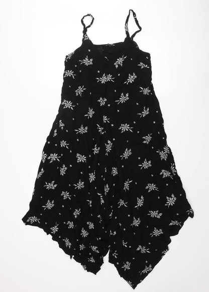 M&Co Womens Black Geometric Viscose Slip Dress Size 12 V-Neck Pullover - Floral Pattern