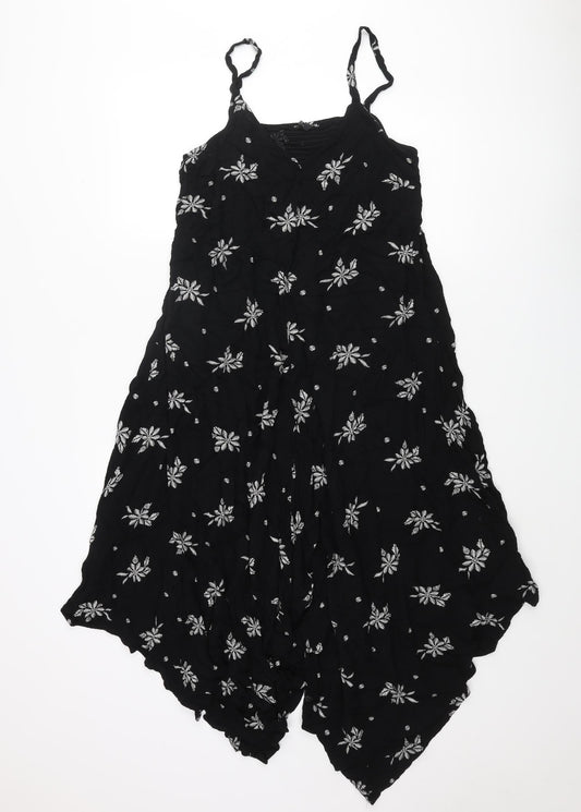 M&Co Womens Black Geometric Viscose Slip Dress Size 12 V-Neck Pullover - Floral Pattern