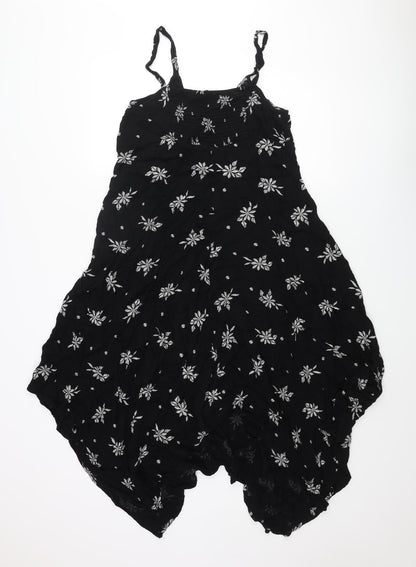M&Co Womens Black Geometric Viscose Slip Dress Size 12 V-Neck Pullover - Floral Pattern