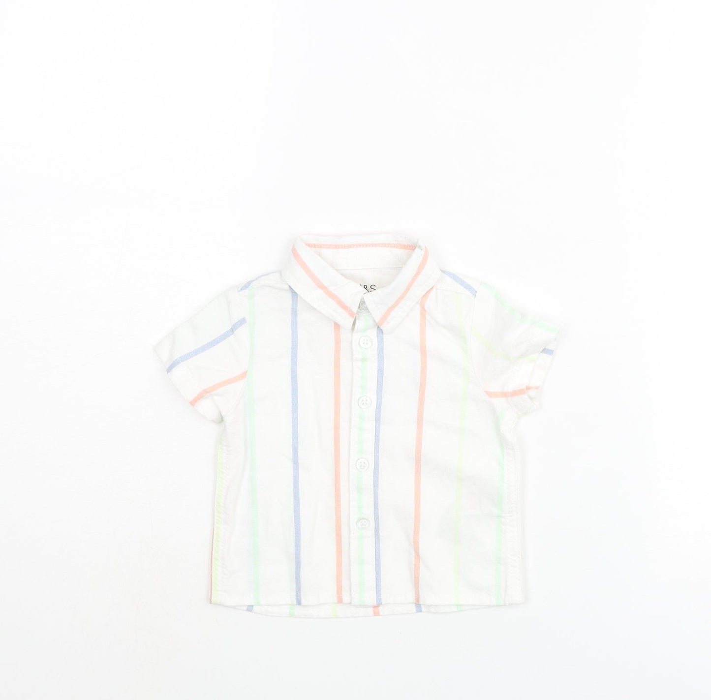 Marks and Spencer Boys White Striped Cotton Basic Button-Up Size 0-3 Months Collared Button