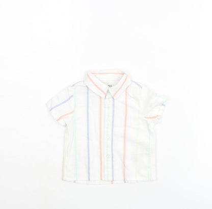 Marks and Spencer Boys White Striped Cotton Basic Button-Up Size 0-3 Months Collared Button