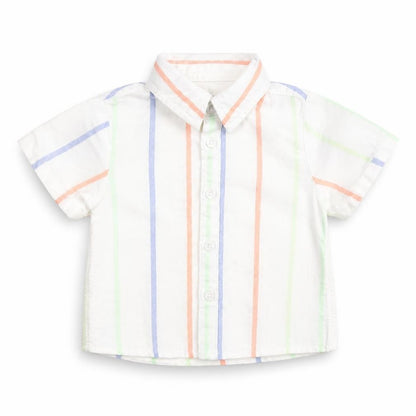 Marks and Spencer Boys White Striped Cotton Basic Button-Up Size 0-3 Months Collared Button