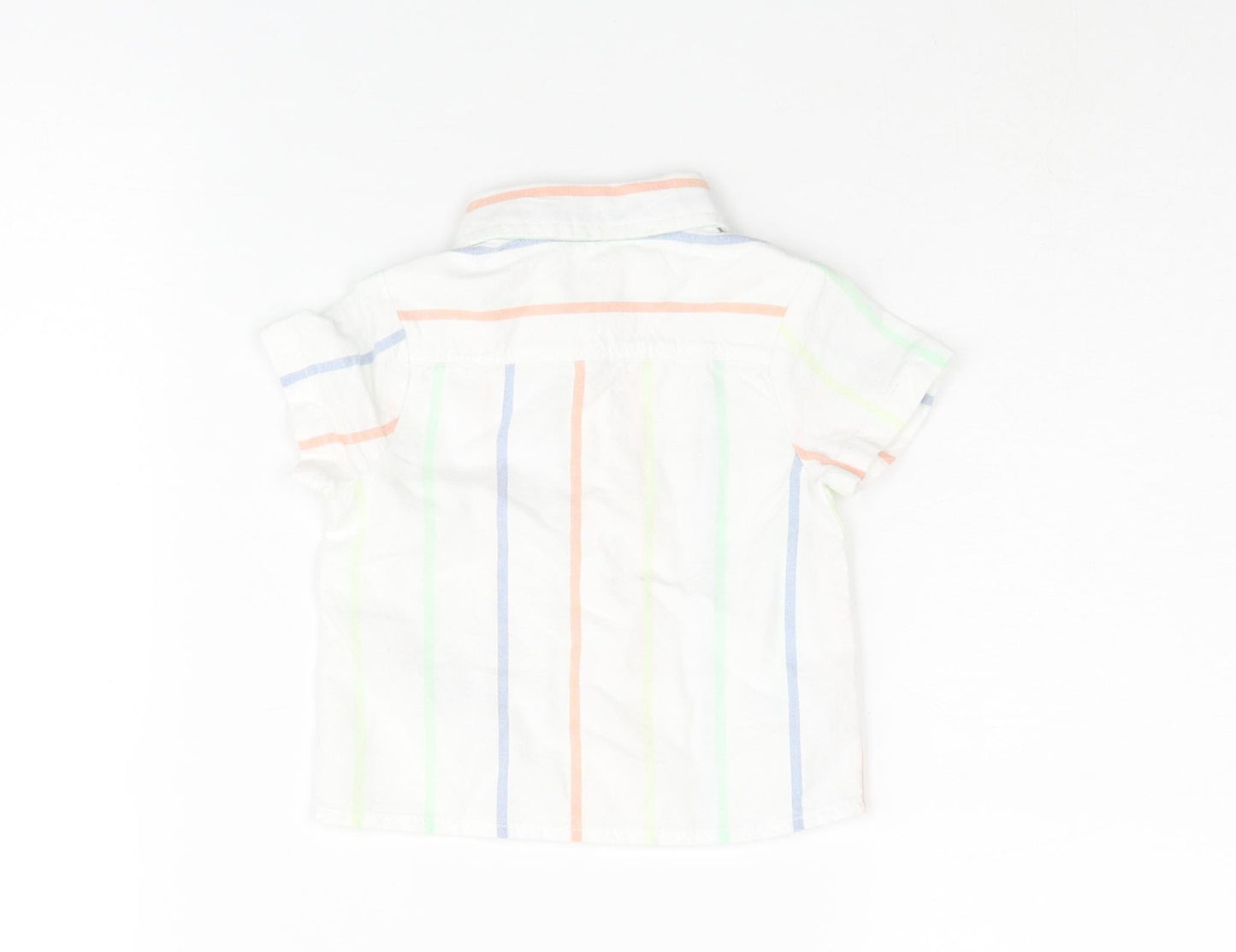 Marks and Spencer Boys White Striped Cotton Basic Button-Up Size 0-3 Months Collared Button
