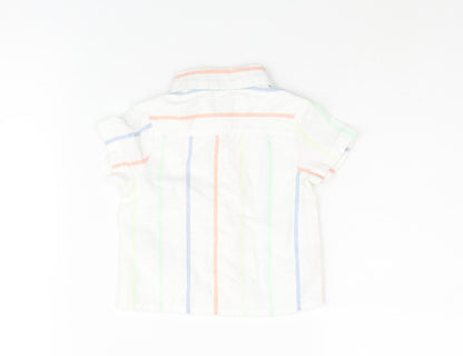 Marks and Spencer Boys White Striped Cotton Basic Button-Up Size 0-3 Months Collared Button
