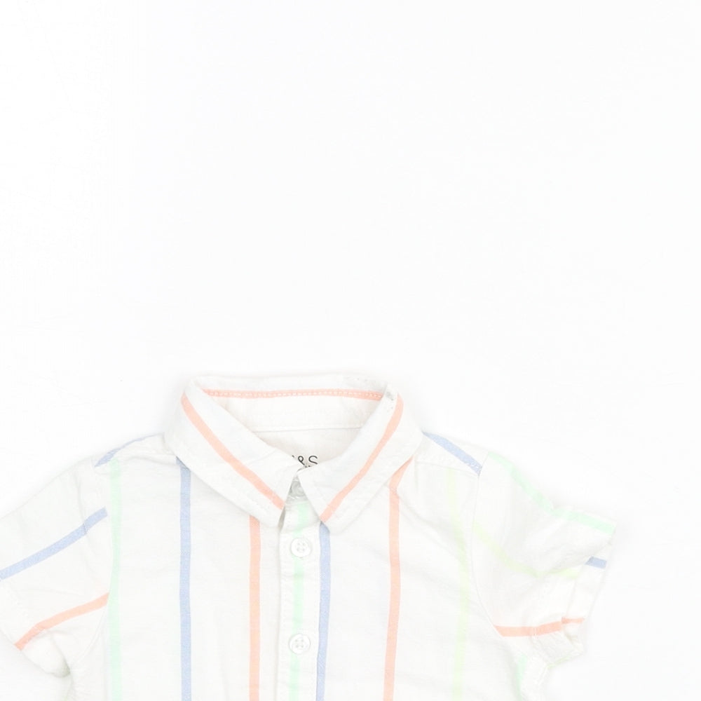 Marks and Spencer Boys White Striped Cotton Basic Button-Up Size 0-3 Months Collared Button