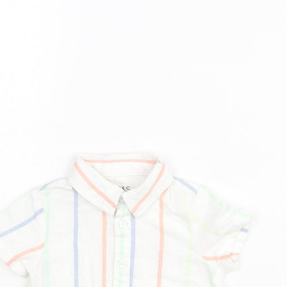 Marks and Spencer Boys White Striped Cotton Basic Button-Up Size 0-3 Months Collared Button
