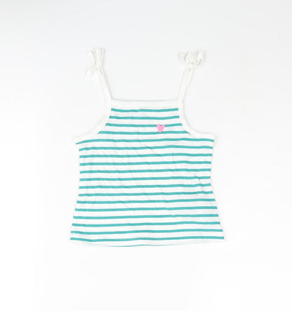 Marks and Spencer Girls Green Striped Cotton Basic Tank Size 2-3 Years Square Neck Pullover - Embroidered Heart