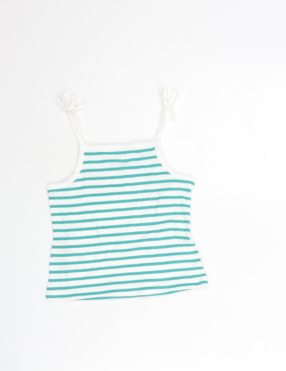 Marks and Spencer Girls Green Striped Cotton Basic Tank Size 2-3 Years Square Neck Pullover - Embroidered Heart