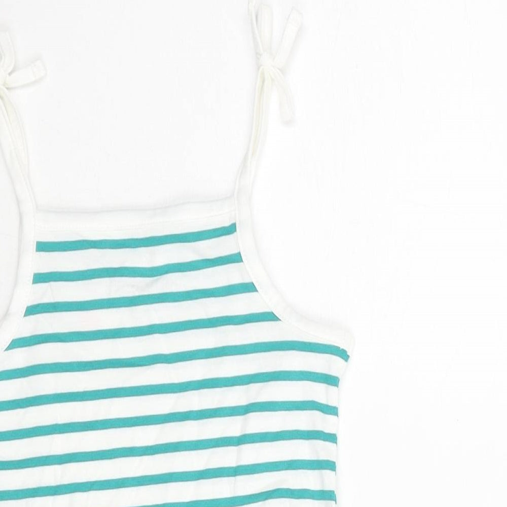 Marks and Spencer Girls Green Striped Cotton Basic Tank Size 2-3 Years Square Neck Pullover - Embroidered Heart
