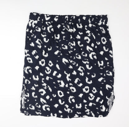 Marks and Spencer Womens Blue Animal Print Linen Straight & Pencil Skirt Size 24 Drawstring - Leopard Print