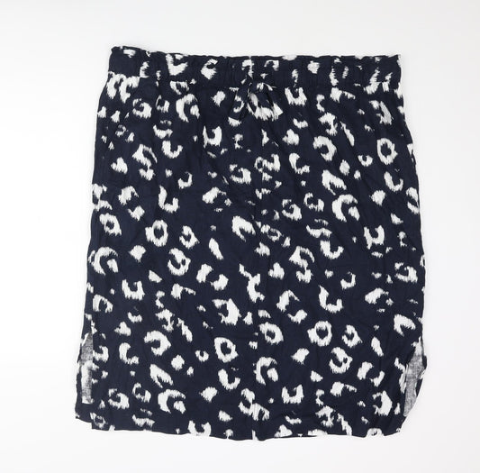 Marks and Spencer Womens Blue Animal Print Linen Straight & Pencil Skirt Size 24 Drawstring - Leopard Print