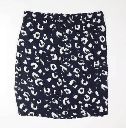 Marks and Spencer Womens Blue Animal Print Linen Straight & Pencil Skirt Size 24 Drawstring - Leopard Print