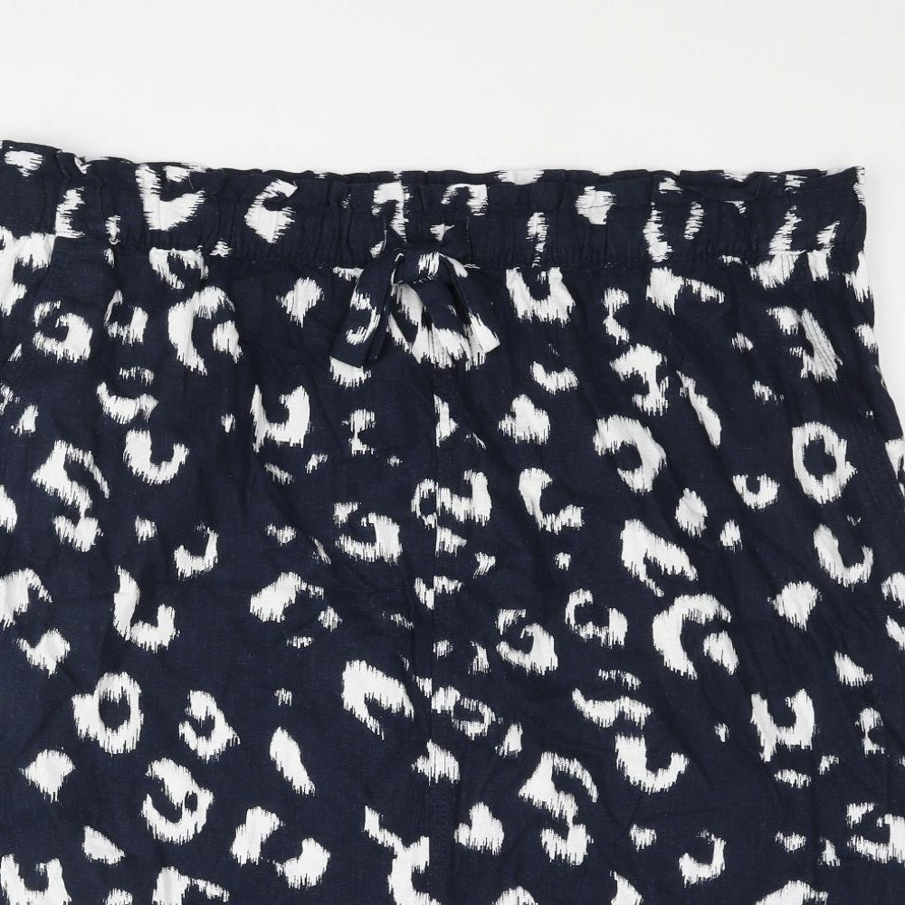 Marks and Spencer Womens Blue Animal Print Linen Straight & Pencil Skirt Size 24 Drawstring - Leopard Print