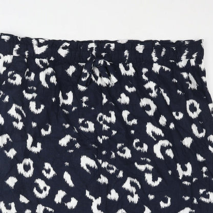 Marks and Spencer Womens Blue Animal Print Linen Straight & Pencil Skirt Size 24 Drawstring - Leopard Print